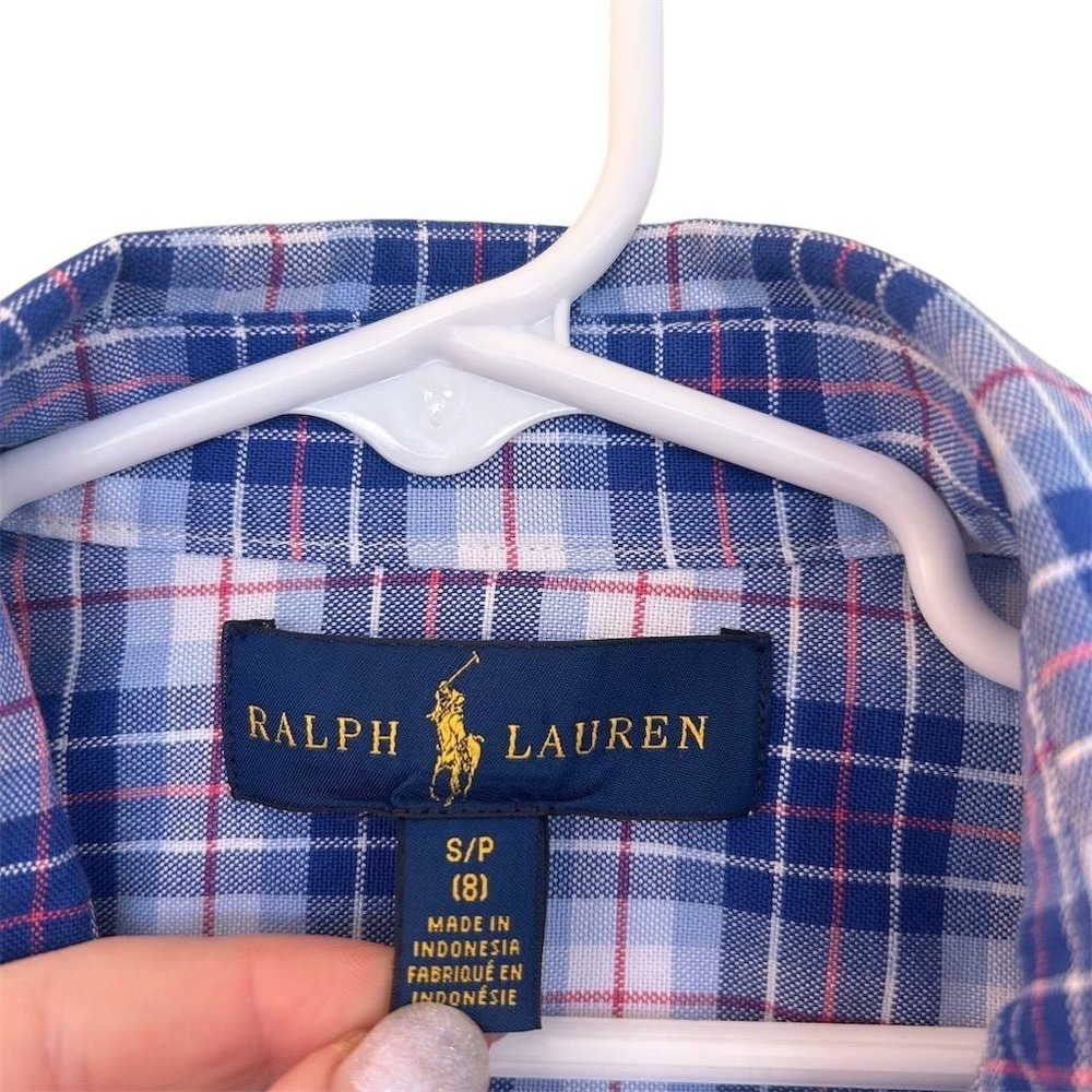 Ralph Lauren Boys Small Blue Plaid Short Sleeve Button-Up Shirt Casual - Picture 5 of 5